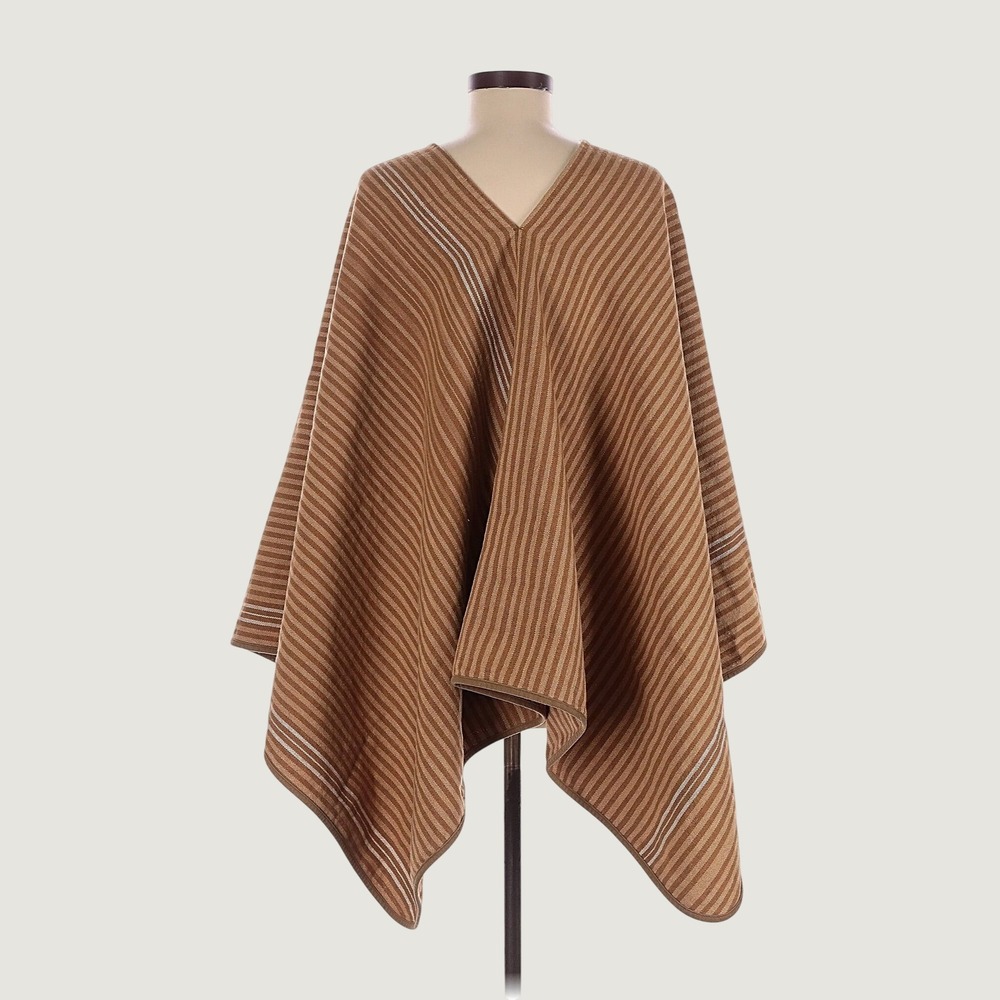 Banana Republic Womens Striped V-Neck Knit Poncho Cape Wrap Boho Relaxed Fit